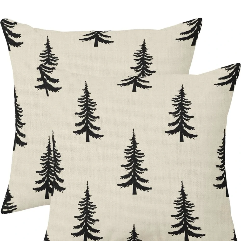 Elegant Black and Cream Holiday Tree Pillows